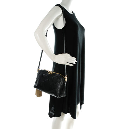 Burberry Signature Grain Calfskin Check Embossed Small Chichester Crossbody Clutch Bag Black 2 of 9