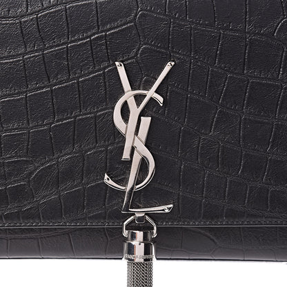 Saint Laurent Calfskin Crocodile Embossed Medium Classic Monogram Kate Tassel Satchel Black 7 of 13