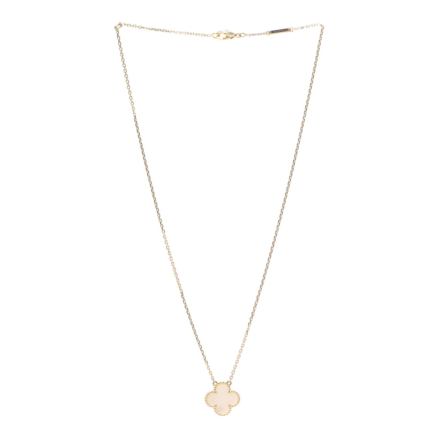 Van Cleef & Arpels 18K Yellow Gold Mother of Pearl Vintage Alhambra Pendant Necklace 3 of 6