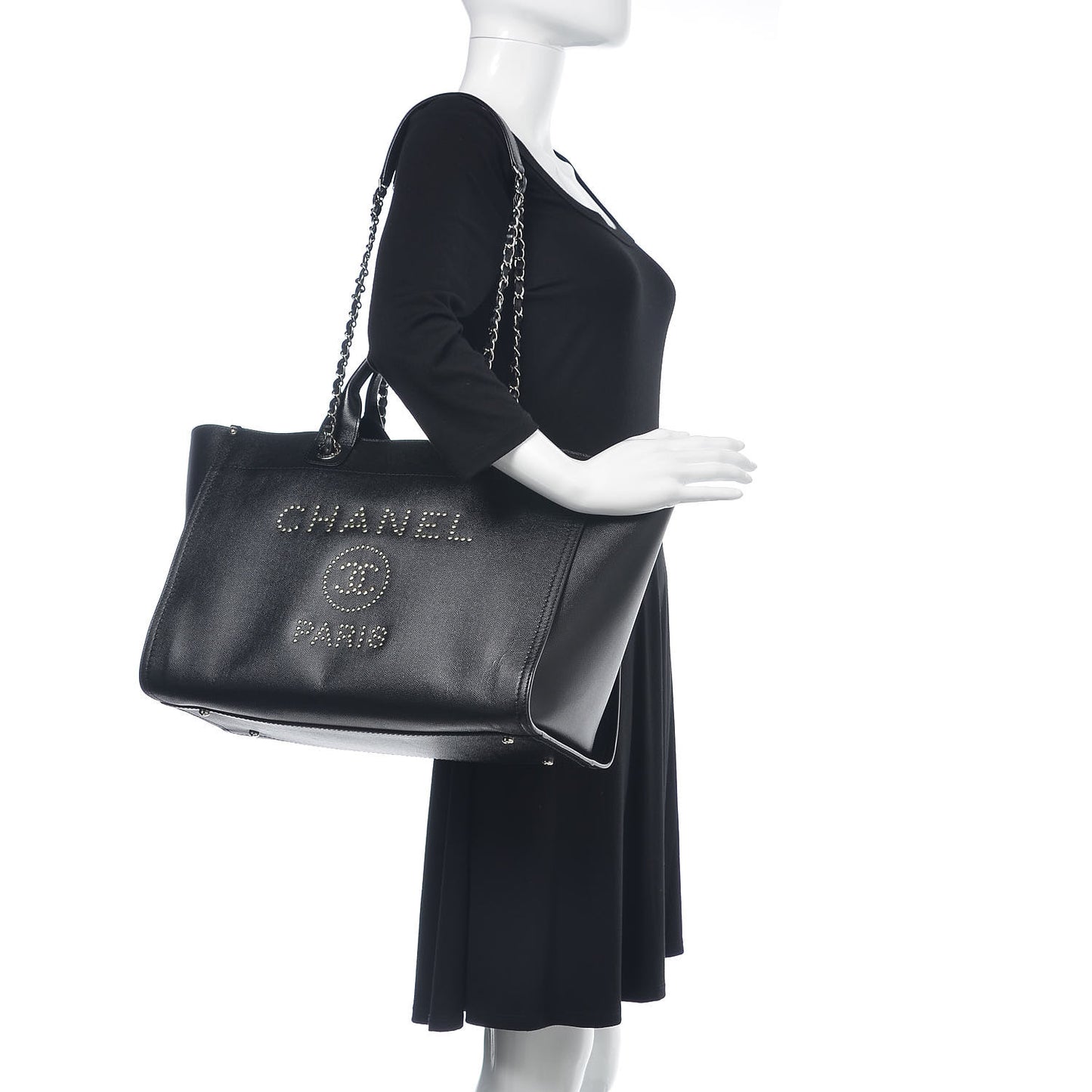 Caviar Large Studded Deauville Tote Black