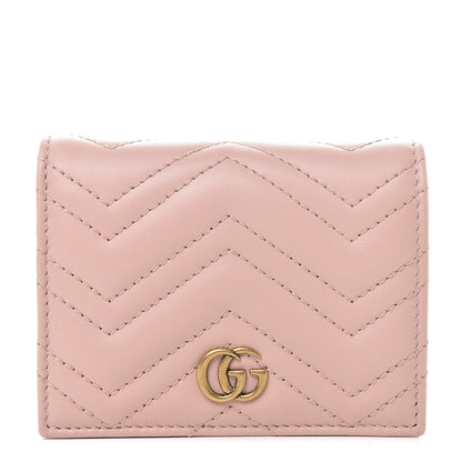 Gucci Calfskin Matelasse GG Marmont Card Case Wallet Perfect Pink 1 of 7