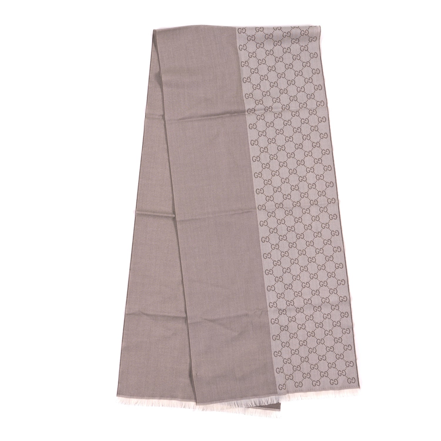 Gucci Wool GG Monogram HalfGG Fringe Scarf Ivory Beige 2 of 4