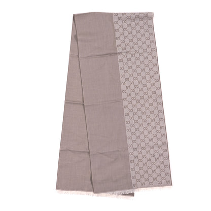 Gucci Wool GG Monogram HalfGG Fringe Scarf Ivory Beige 2 of 4
