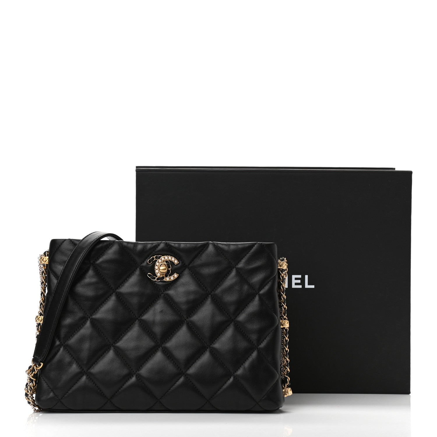 Chanel Lambskin Quilted Crush on Chains Hobo Black 9 of 9