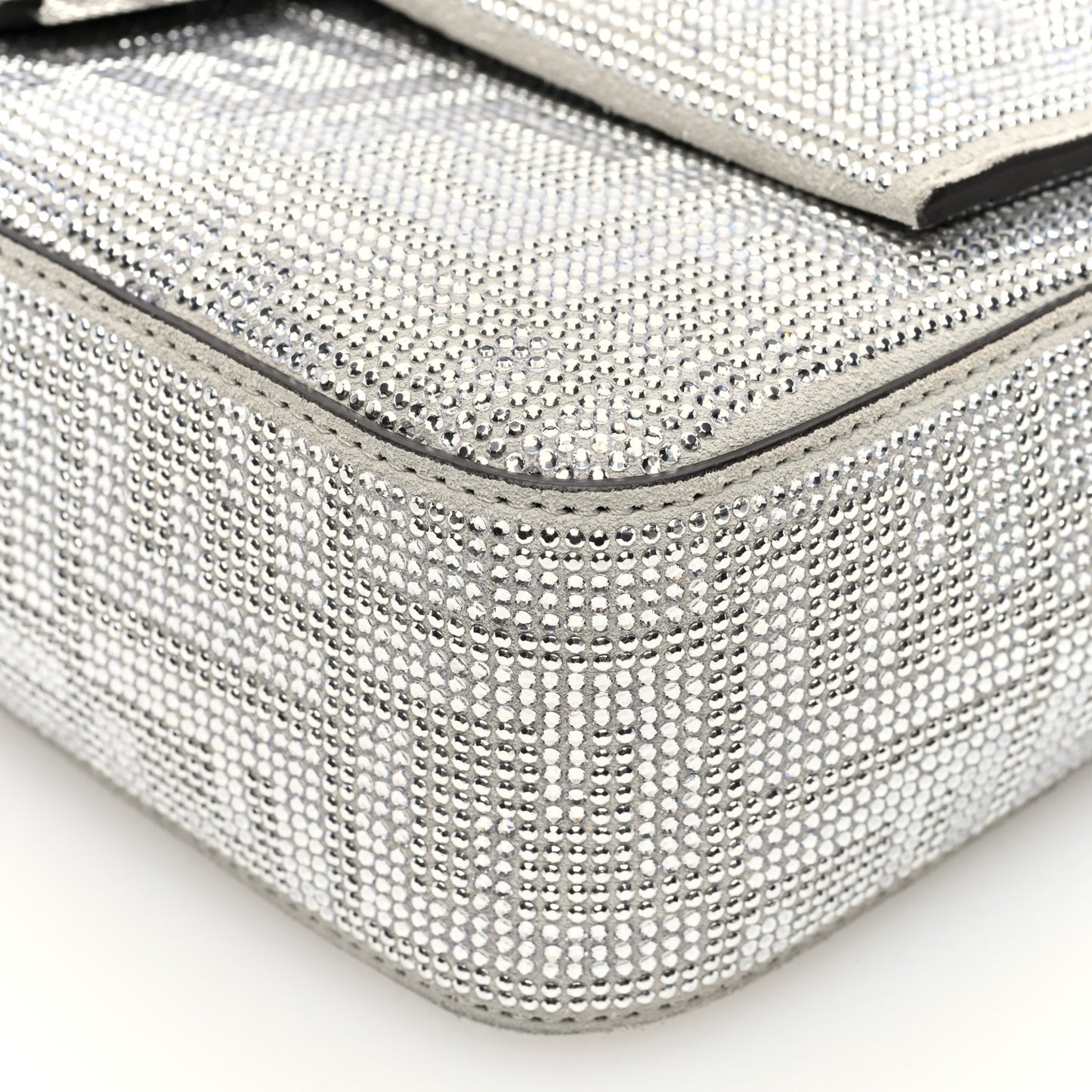 Crystal Vitello Laminato FF Medium Baguette Crystal Argento