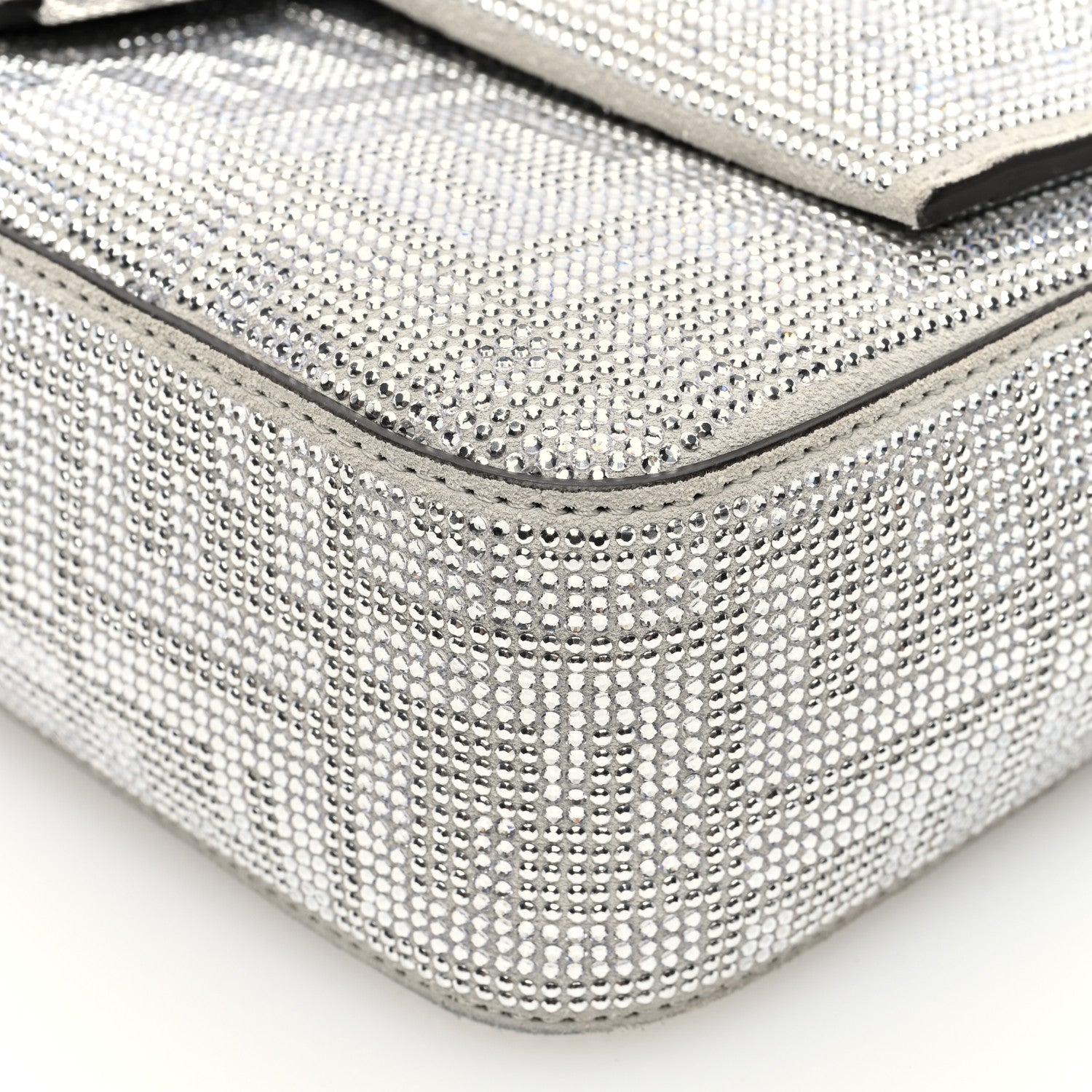 Fendi Crystal Vitello Laminato FF Medium Baguette Crystal Argento 9 of 9