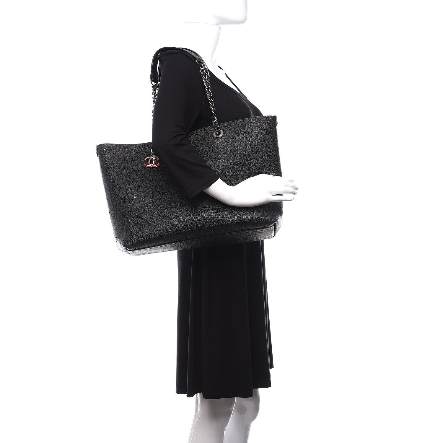 Chanel Perforated Grained Calfskin Large Shopping Tote Black 2 of 9