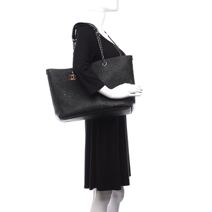 Chanel Perforated Grained Calfskin Large Shopping Tote Black 2 of 9