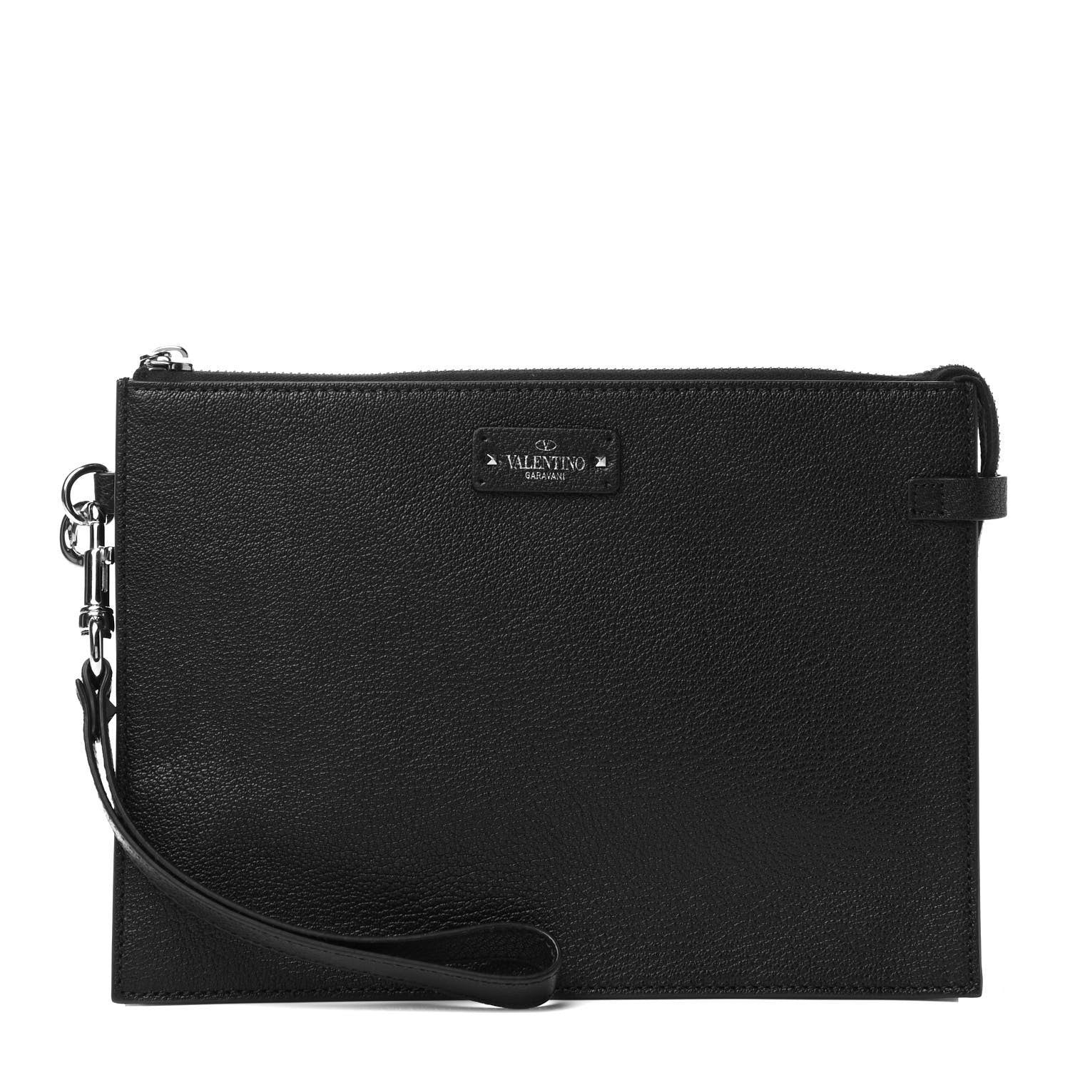 Valentino Garavani Goatskin Zip Wristlet Pouch Black 1 of 7