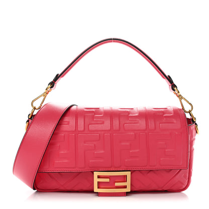 Fendi Nappa FF 1974 Embossed Baguette Rosa Fluo 1 of 10