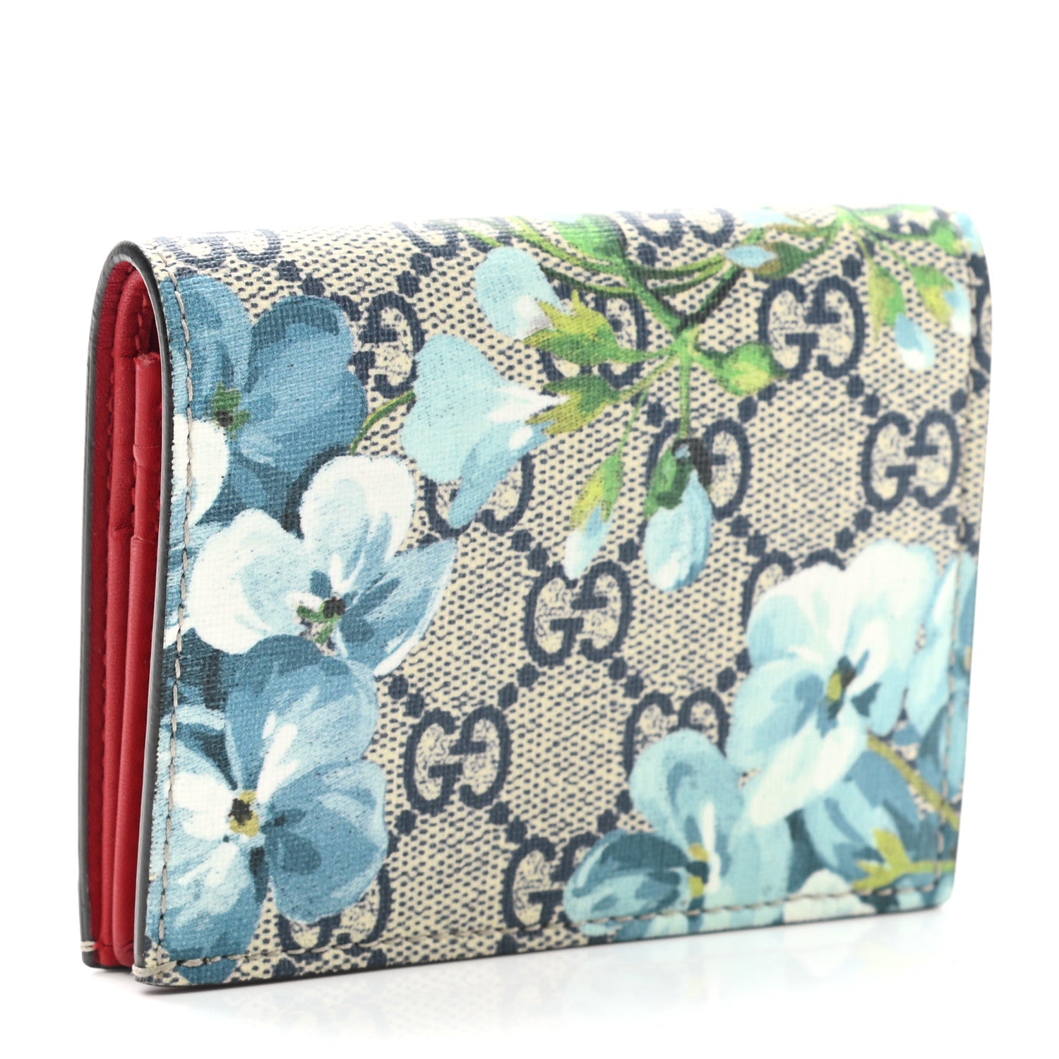 Gucci GG Supreme Monogram Blooms Card Case Beige Blue Navy Hibiscus Red 3 of 8