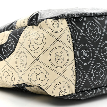 Chanel Coated Canvas Camellia Medium Shopping Tote Black Beige 9 of 9
