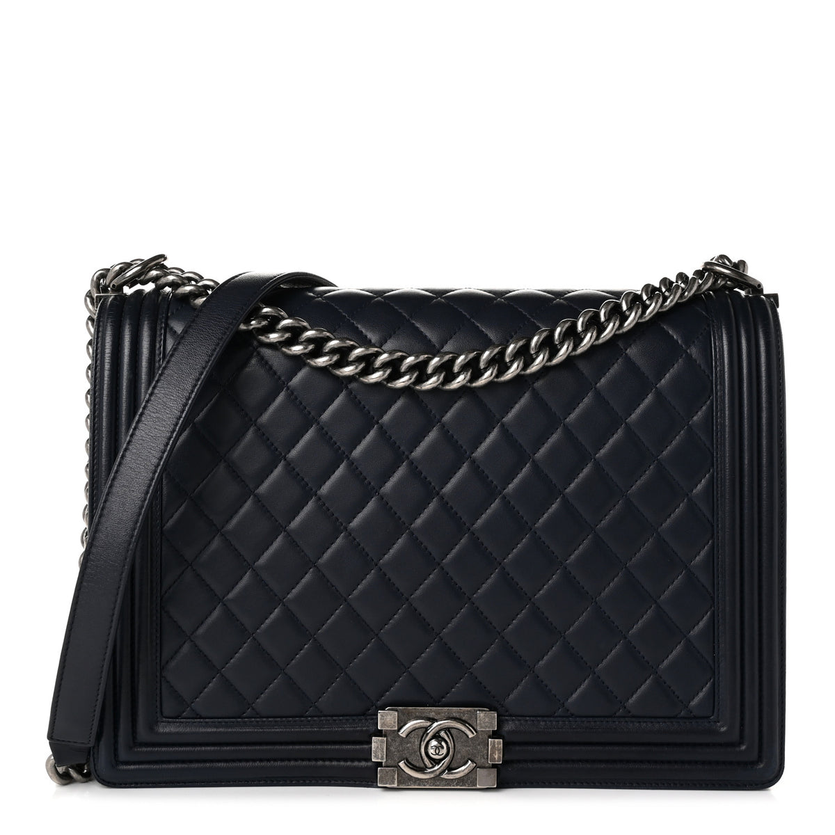 Chanel Calfskin Quilted Large Boy Flap Navy Blue 1 of 10