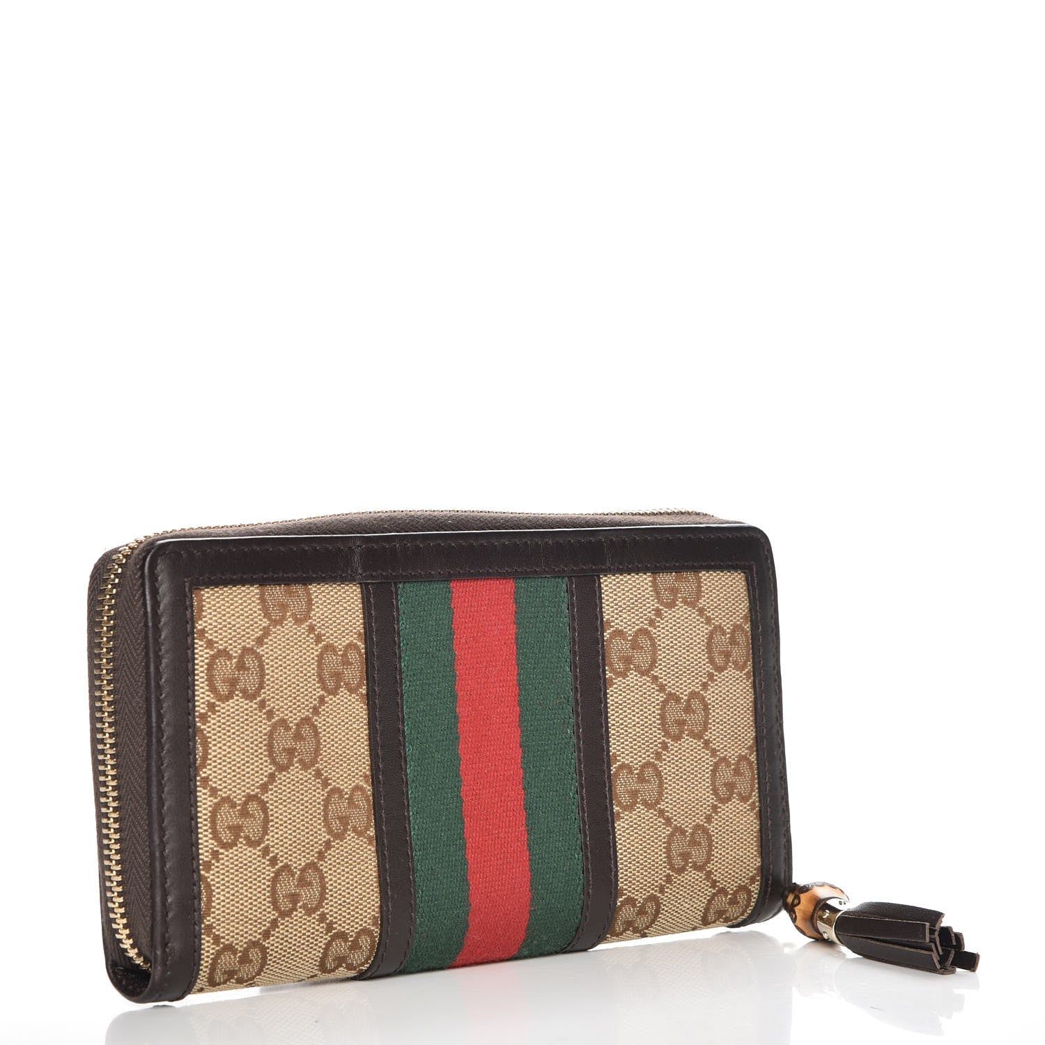 Gucci Monogram Web Rania Zip Around Wallet Dark Brown 3 of 8
