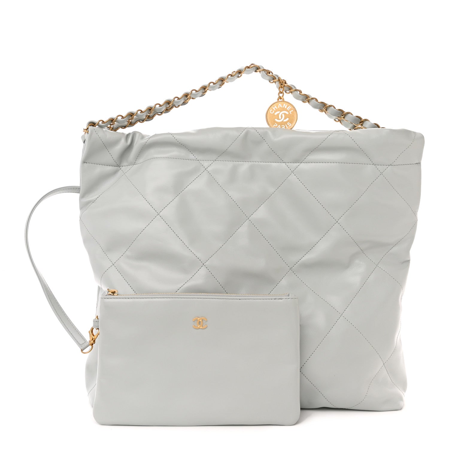 Chanel Shiny Calfskin Quilted Chanel 22 Light Blue 1 of 13