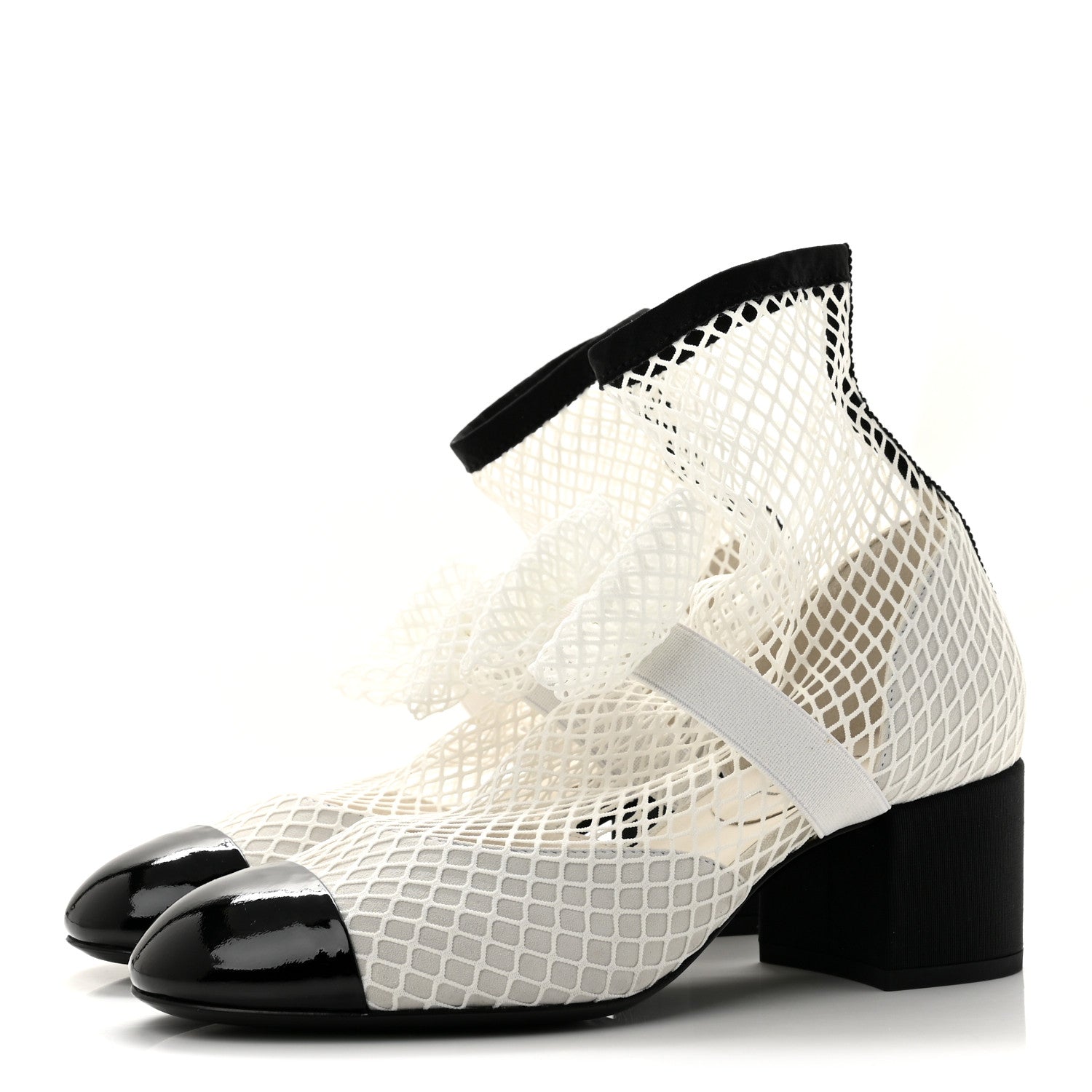 Chanel Mesh Kid Suede Patent Mary Jane Short Boots 37.5 White Black 4 of 9