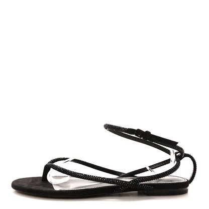 Saint Laurent Suede Calfskin Crystal Embellished Nadja Sandals 37.5 Black 1 of 9