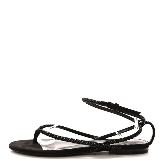 Suede Calfskin Crystal Embellished Nadja Sandals 37.5 Black