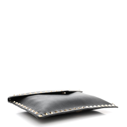 Valentino Garavani Pebbled Calfskin Large Rockstud Envelope Clutch Black 4 of 9