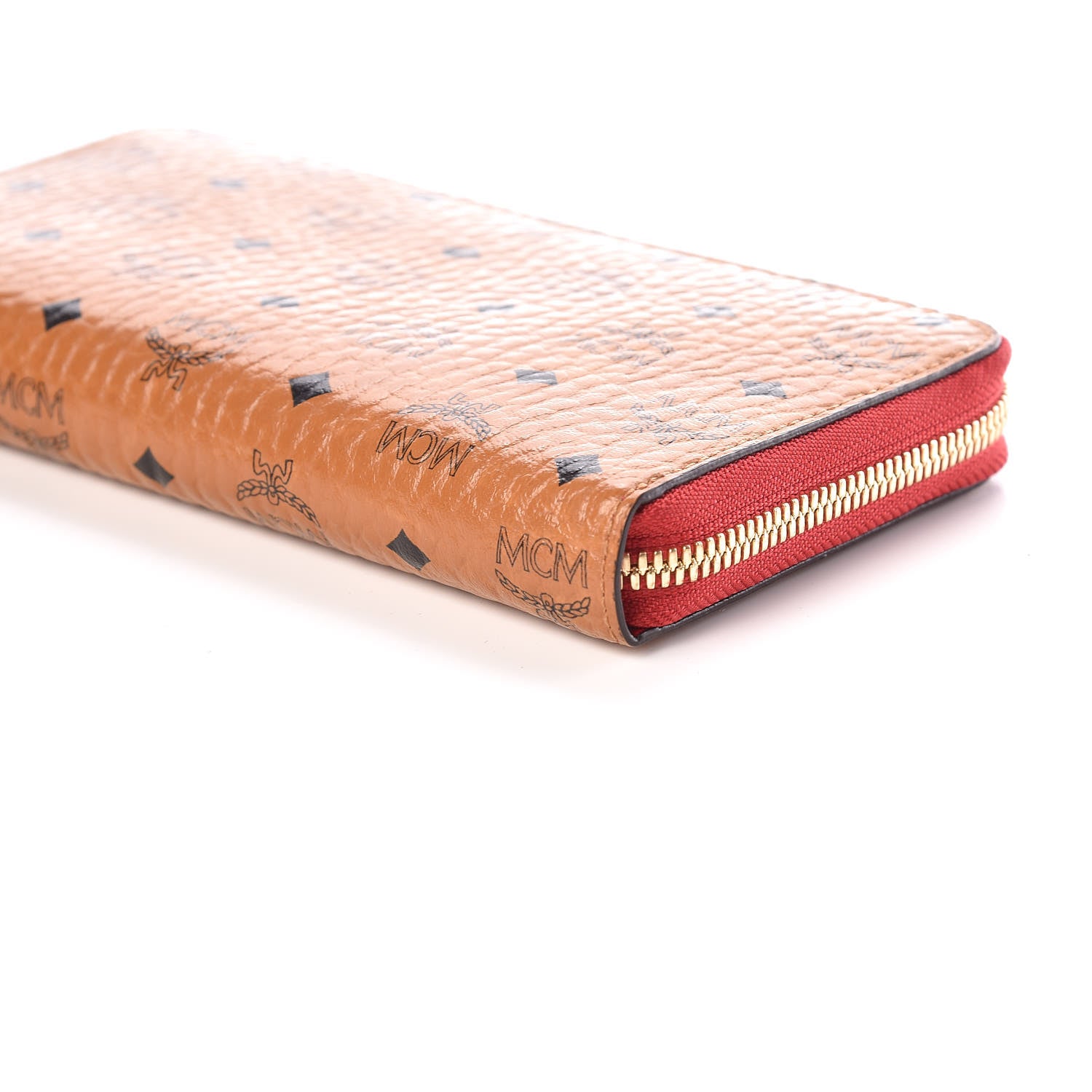 MCM Visetos Large Zip Around Wallet Cognac Red 6 of 10