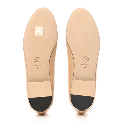 Chanel Lambskin Cap Toe CC Ballerina Flats 40 Beige Black 5 of 9