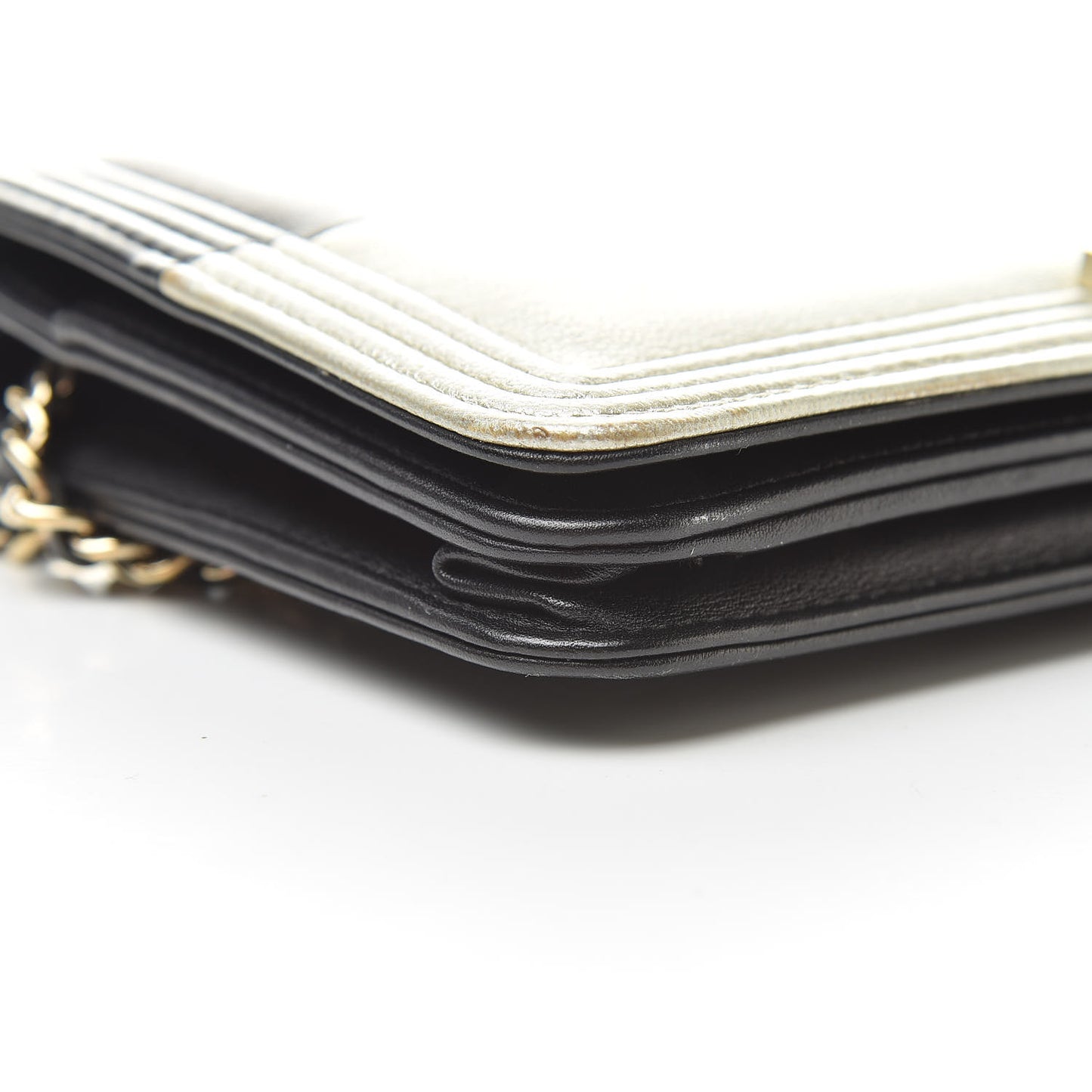 Metallic Goatskin Lambskin Boy Wallet on Chain WOC Black Gold