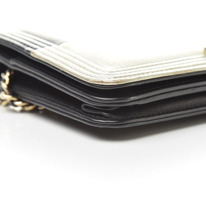 Chanel Metallic Goatskin Lambskin Boy Wallet on Chain WOC Black Gold 10 of 14