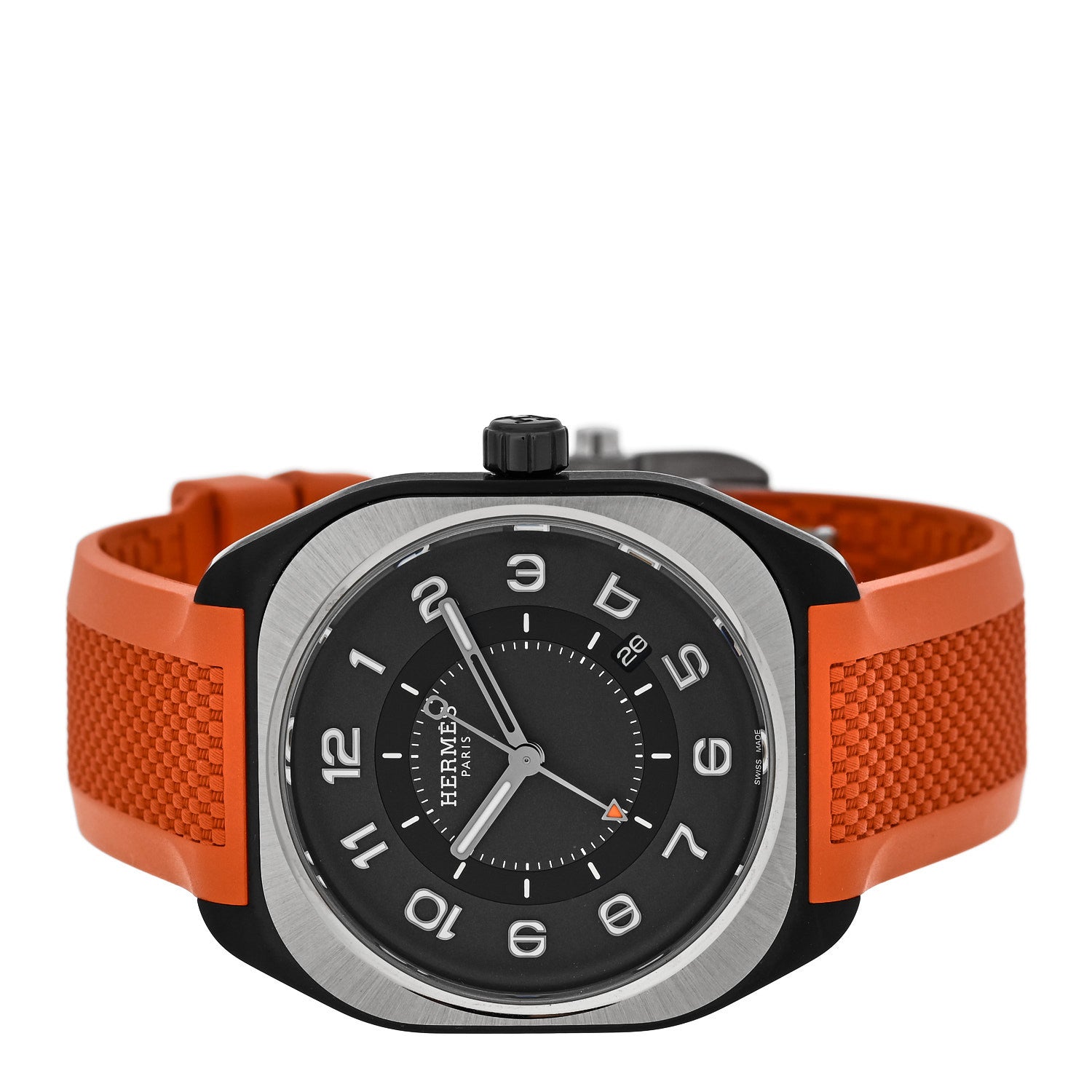 Hermes DLC Coated Titanium Rubber 39mm H08 Automatic Watch Orange