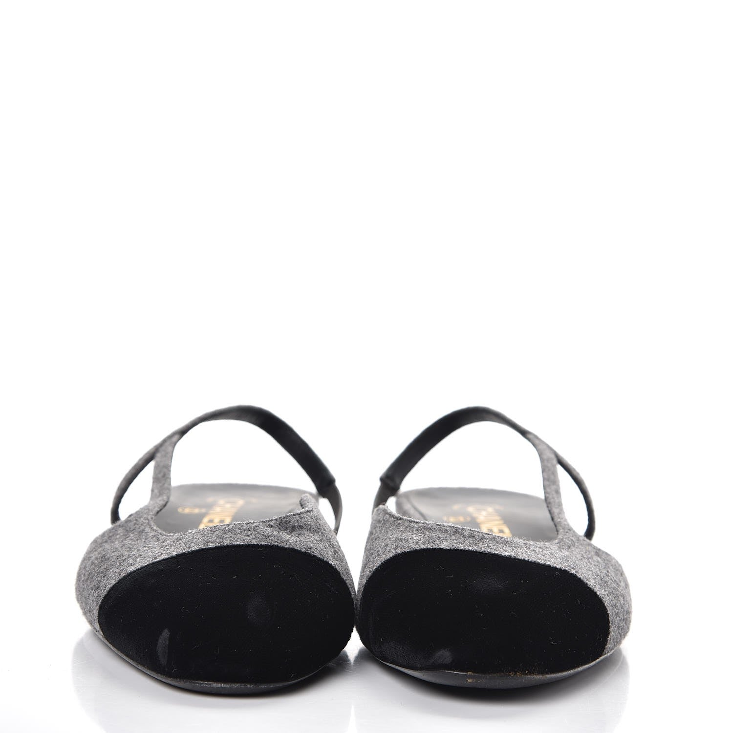 Chanel Wool Velvet Cap Toe CC Slingback Pumps 40.5 Grey Black 2 of 10