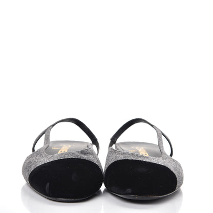Chanel Wool Velvet Cap Toe CC Slingback Pumps 40.5 Grey Black 2 of 10