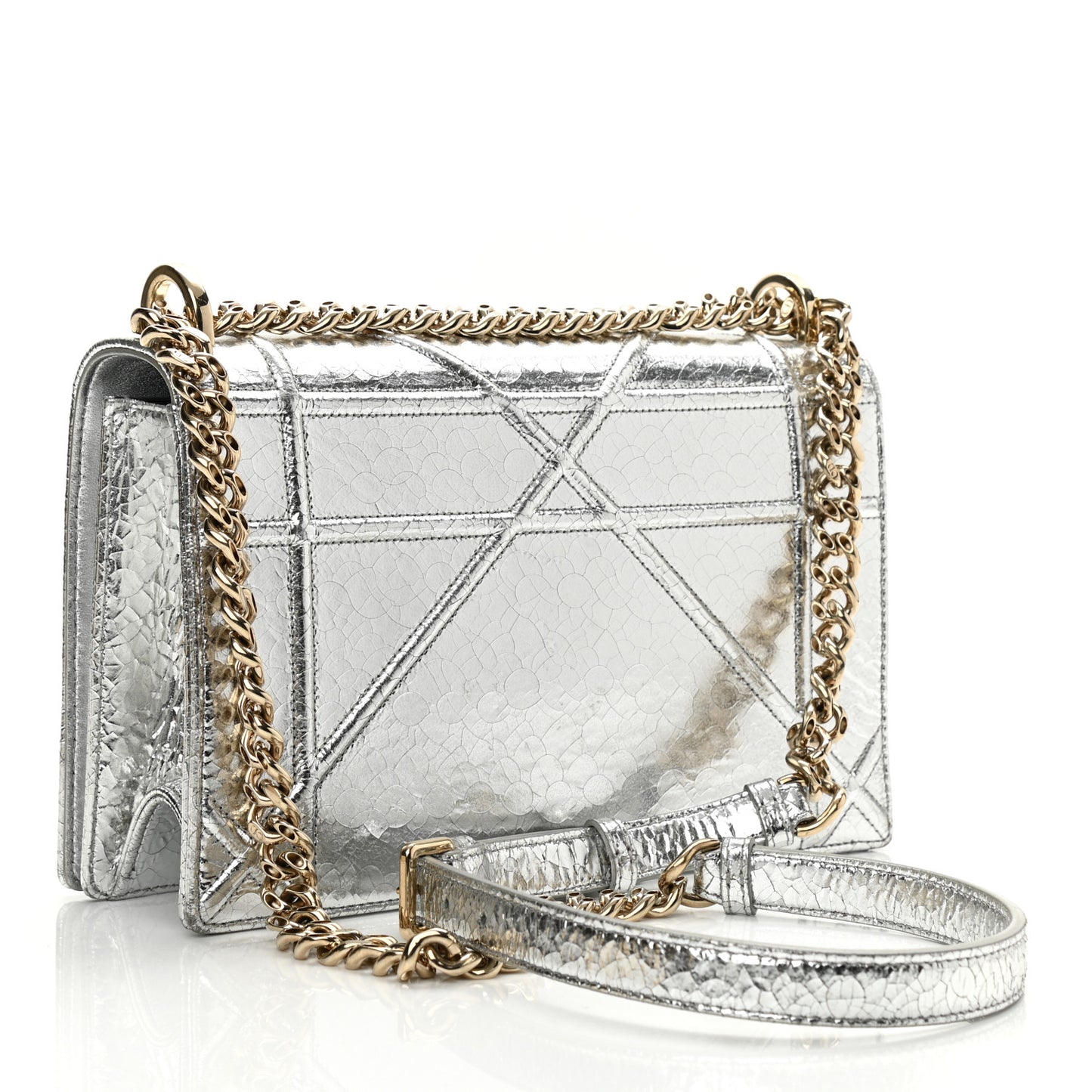 Metallic Ceramic Effect Deerskin Medium Diorama Flap Bag Silver
