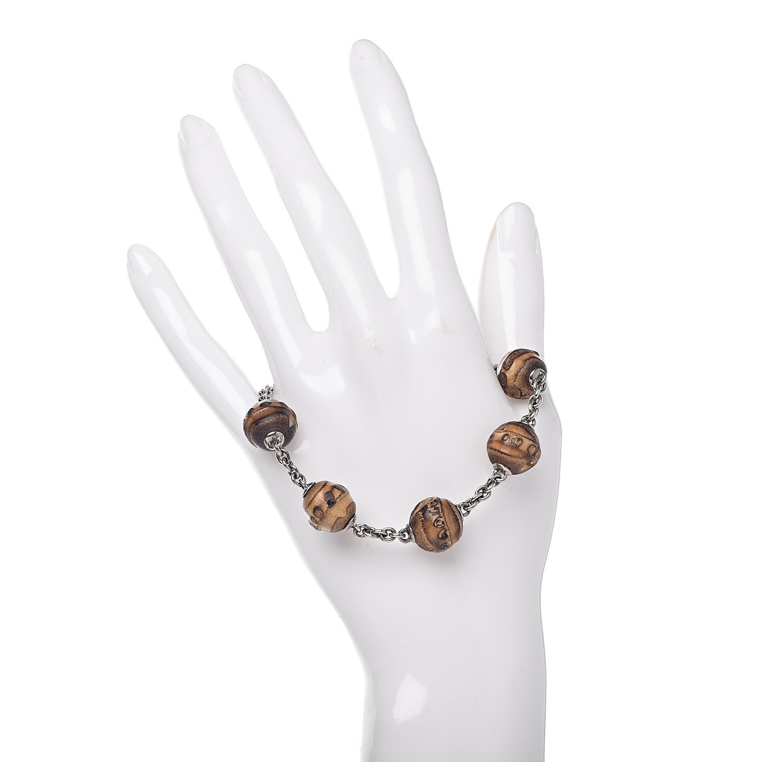 Gucci Sterling Silver Bamboo Beaded Horsebit Bracelet 2 of 5