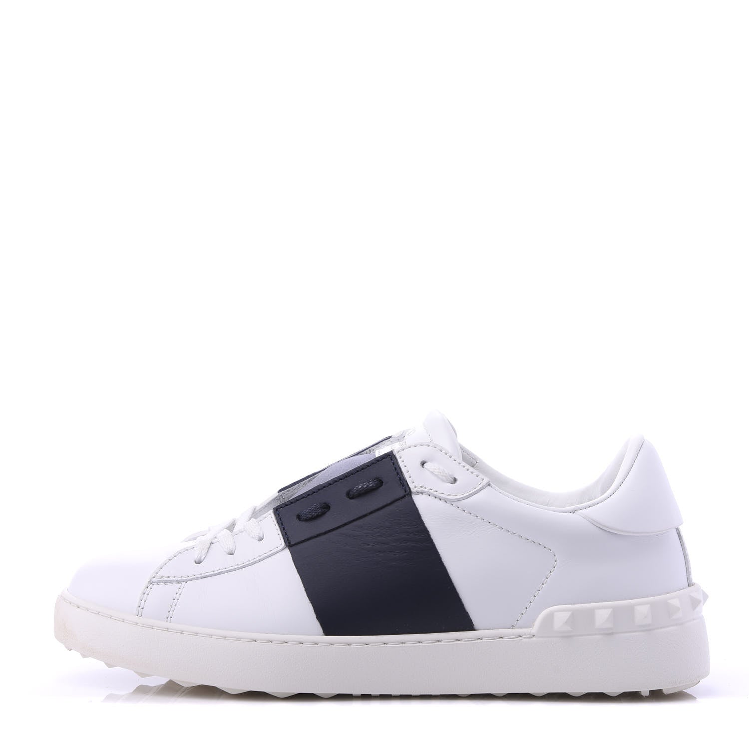 Valentino Garavani Calfskin Mens Rockstud Open Sneakers 39 White Marine 1 of 8