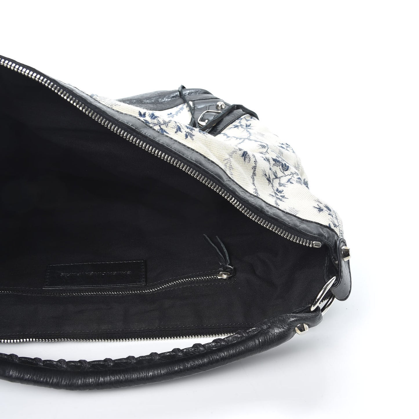 Chevre Toile De Jouy Floral Classic Silver Hardware Day Hobo Black