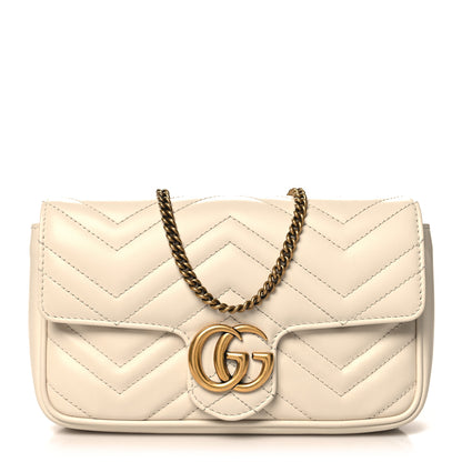 Gucci Calfskin Matelasse Mini GG Marmont Shoulder Bag With Card Holder White Black 1 of 14