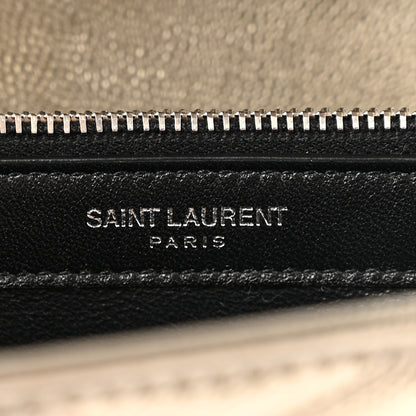 Saint Laurent Metallic Grain De Poudre Matelasse Chevron Monogram Chain Wallet Piombo 7 of 15