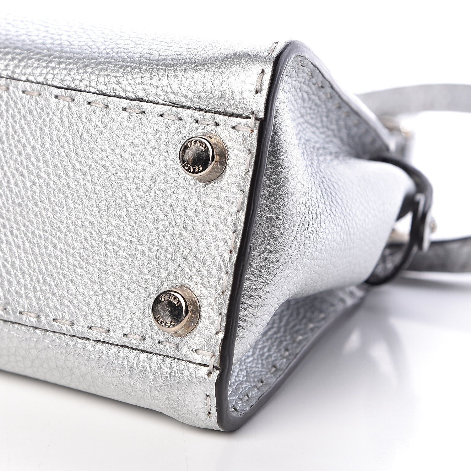 Fendi Cuoio Romano Lux Selleria Mini Peekaboo Iconic Satchel Argento 11 of 13