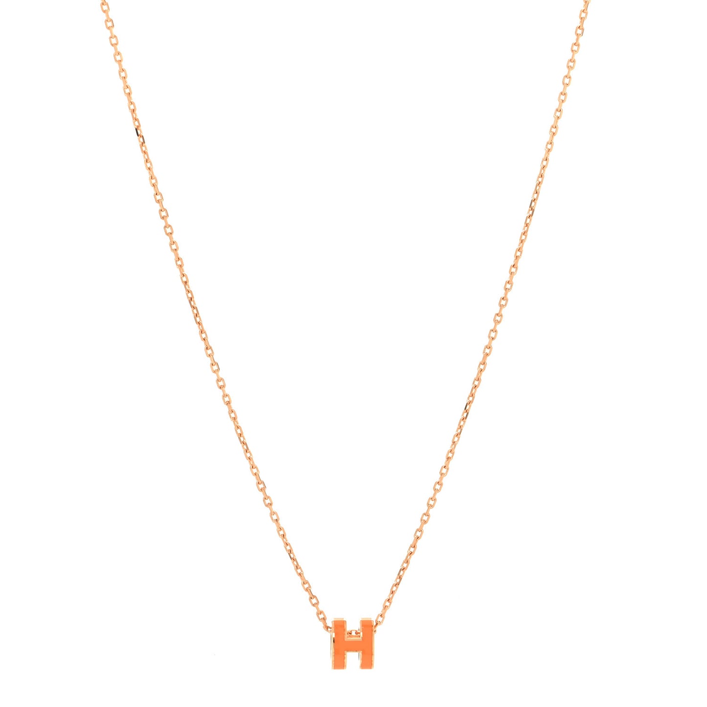 Lacquered Rose Gold Mini Pop H Pendant Necklace Orange Soie