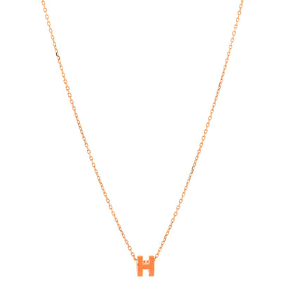 Hermes Lacquered Rose Gold Mini Pop H Pendant Necklace Orange Soie 1 of 6