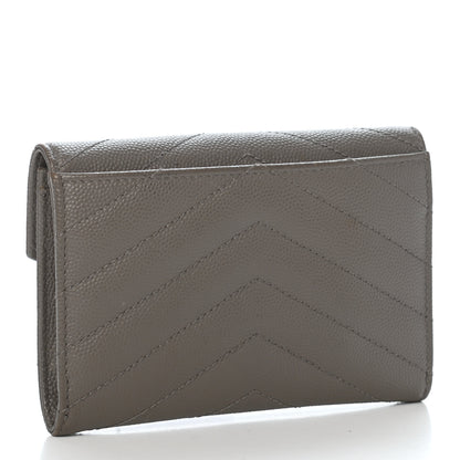 Saint Laurent Grain De Poudre Matelasse Chevron Small Monogram Envelope Wallet Fog 3 of 8