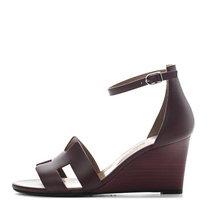 Hermes Calfskin Legend Wedge Sandals 37 Cassis 1 of 7