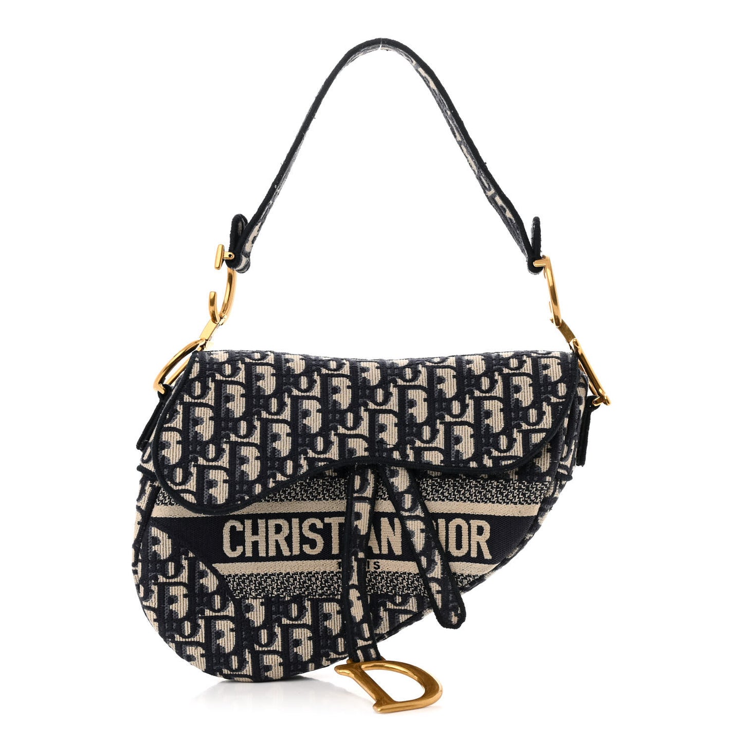Oblique Embroidered Saddle Bag Blue