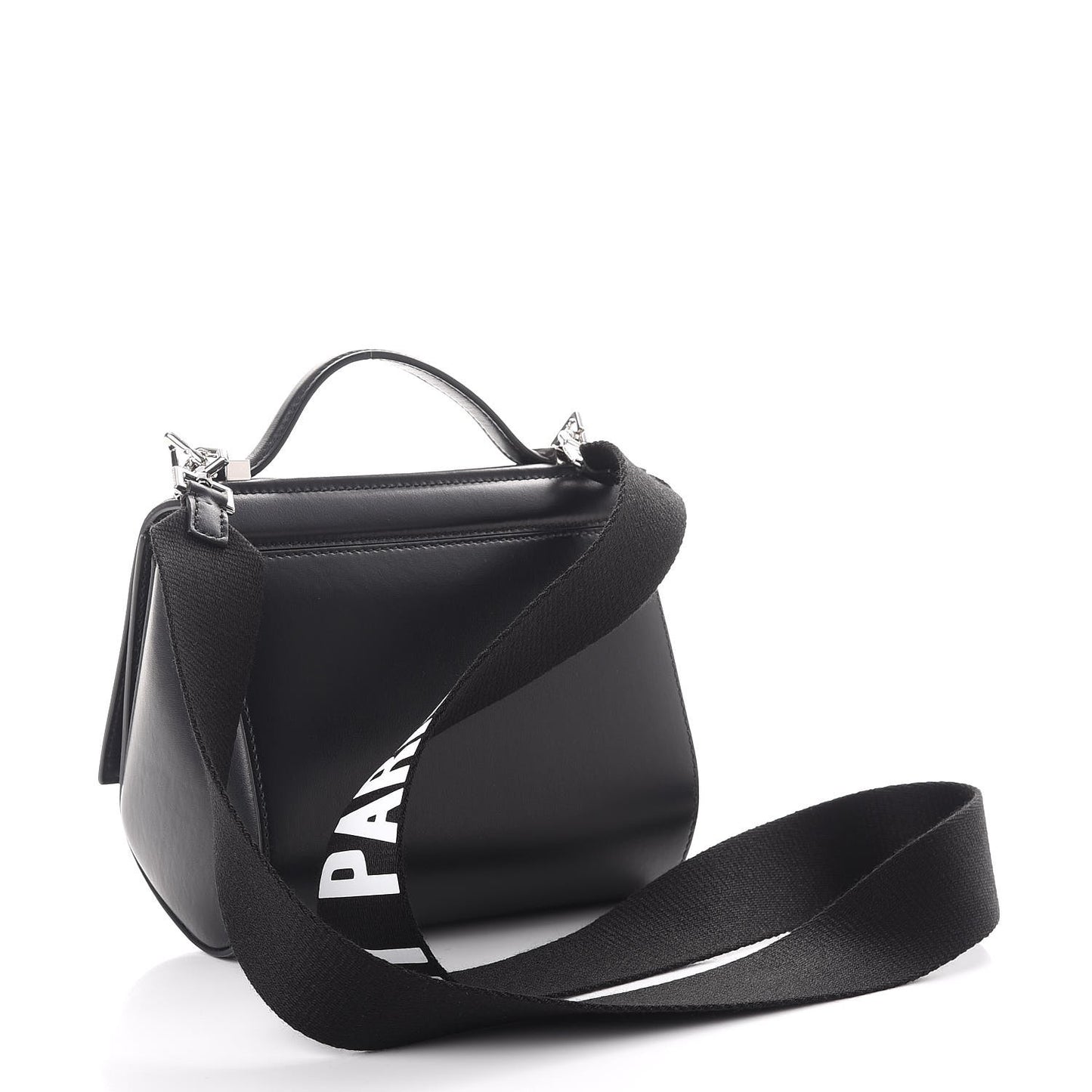 Calfskin Mini Pandora Box Logo Strap Crossbody Bag Black