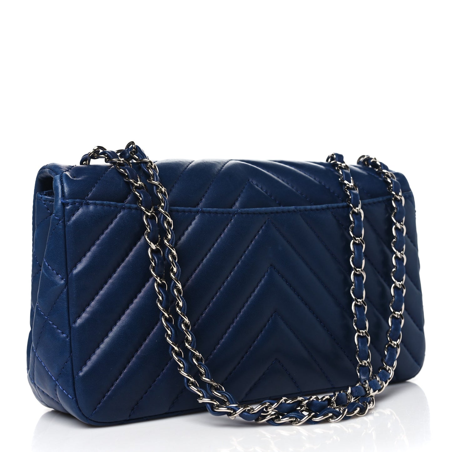 Lambskin Surpique Chevron Medium Single Flap Blue