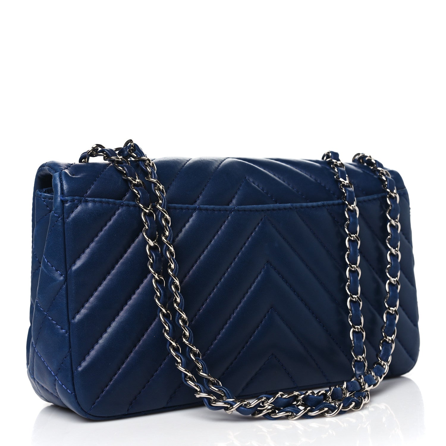 Chanel Lambskin Surpique Chevron Medium Single Flap Blue 3 of 12