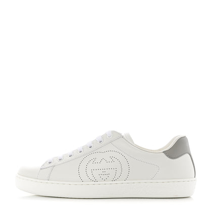 Gucci Calfskin Interlocking G Perforated Mens Ace Sneakers 5.5 White Grey Sky 1 of 11