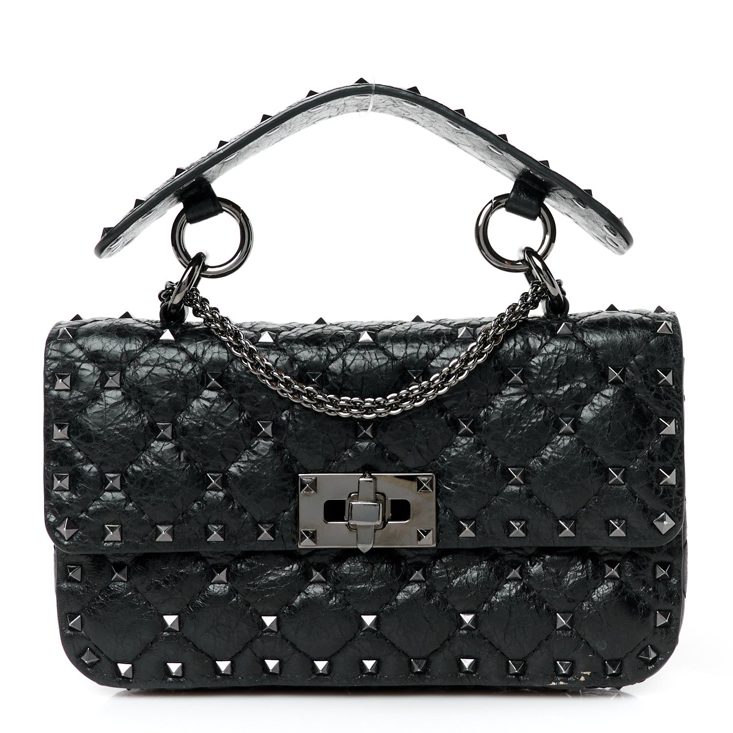 Valentino Garavani Craquele Nappa Small Rockstud Spike Shoulder Bag Black 1 of 10
