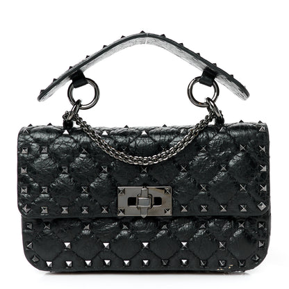 Valentino Garavani Craquele Nappa Small Rockstud Spike Shoulder Bag Black 1 of 10