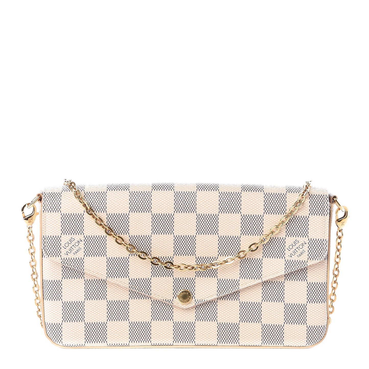 Damier Azur Pochette Felicie Chain Wallet Rose Ballerine