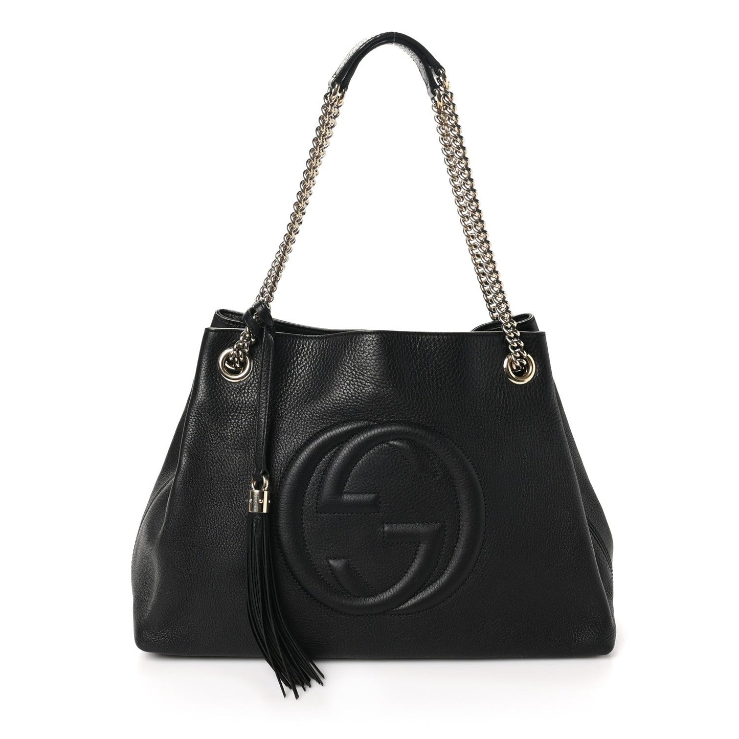 Pebbled Calfskin Medium Soho Chain Shoulder Bag Black